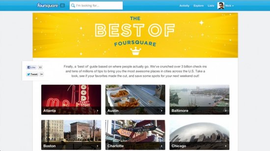 ,互联网,Foursquare发布2012年“美国最受欢迎地点”