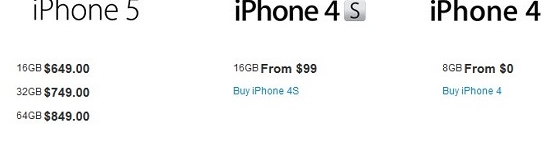 ,媒体人,Apple,解锁版iPhone5美国售价：$649 (16GB)，$749 (32GB)，$849 (64GB)