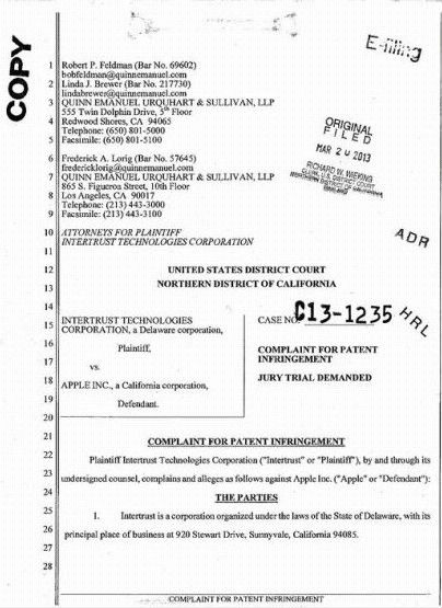 ,Apple,Intertrust诉苹果侵犯其互联网安全专利