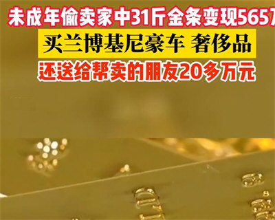 未成年偷卖家中31斤金条变现565万